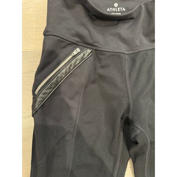 Athleta Ponte Luxe Leggings Pant Faux Leather Moto Zip Ankle Black Size XS - Picture 4 of 6